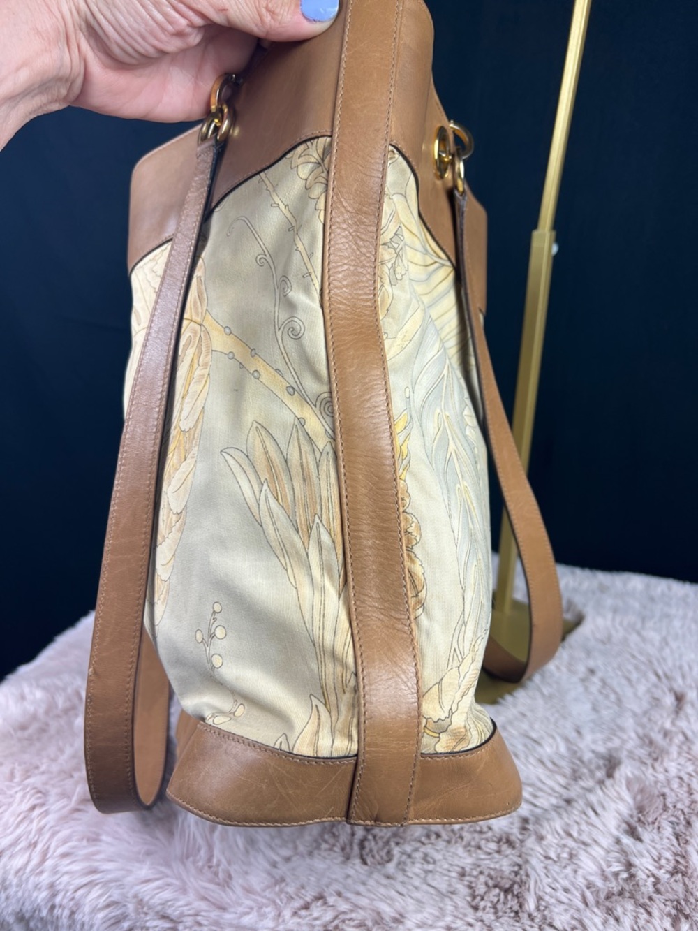 Salvatore Ferragamo Botanical Canvas Leather Tote Bag P21 3213 - Vintage 90’s - Picture 4 of 13